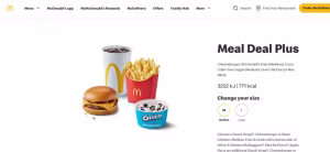 The official £5.59 Meal Deal Plus shows the main-item choices